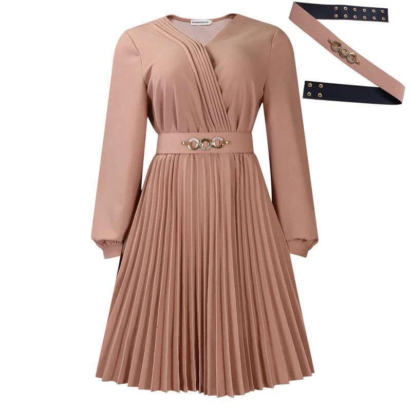 Dongdumaoyi Nieuwe Elegante Effen Kleur Geplooide Plus Size Jurk Met V Hals Chique En Tijdloze Stijl WD