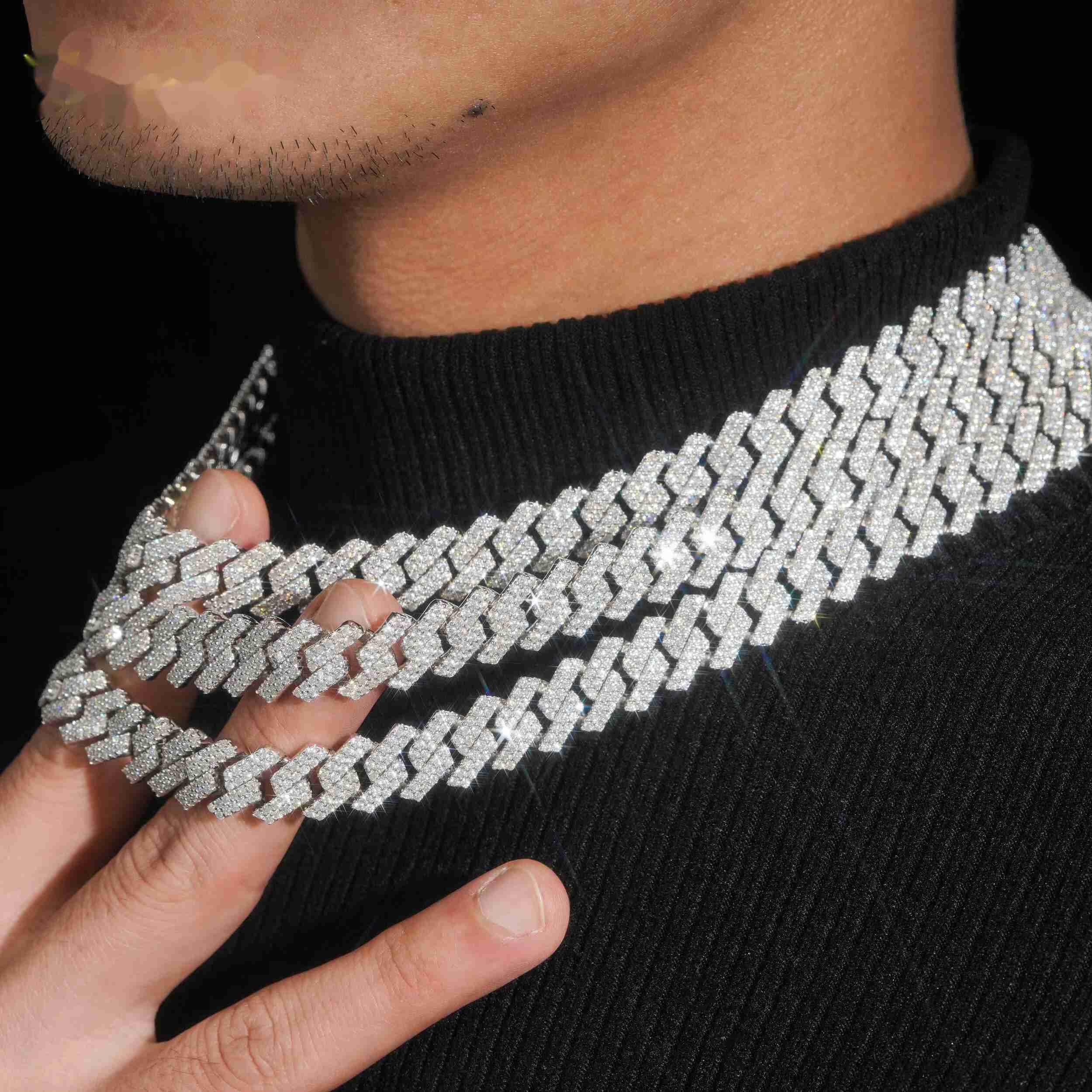 Rapper Jewelry Style 13MM rury Soild Sier VVS Moissanite Cuban k Chain Hip Hop Necklace