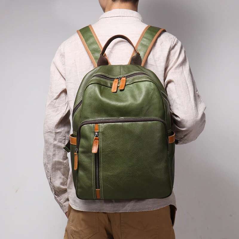 Men's Genuine Leather Travel Leisure College Teenager Backpacks School Backpack Man 15" Laptop Bag Leathfocus