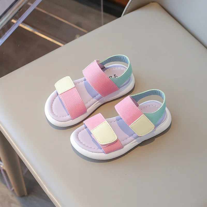 Girls Sandals Summer Kids Beach Shoes For Girl Soft Patchwork Cute Pink Color Girls Sport Open-toed Sandals Size 26-36 250326