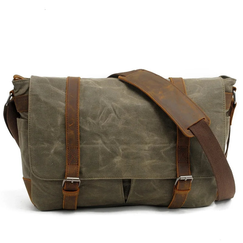 Retro canvas shoulder bag casual horizontal briefcase mens batik waterproof laptop messenger 250326