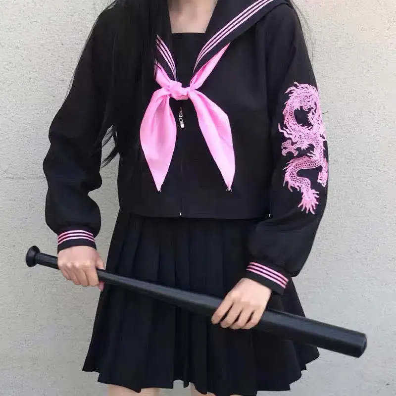 Japanese Fashion Jk Uniform Shirt ed Pink Dragon Student Girls School Role Playing Set Sailor Soft 250326