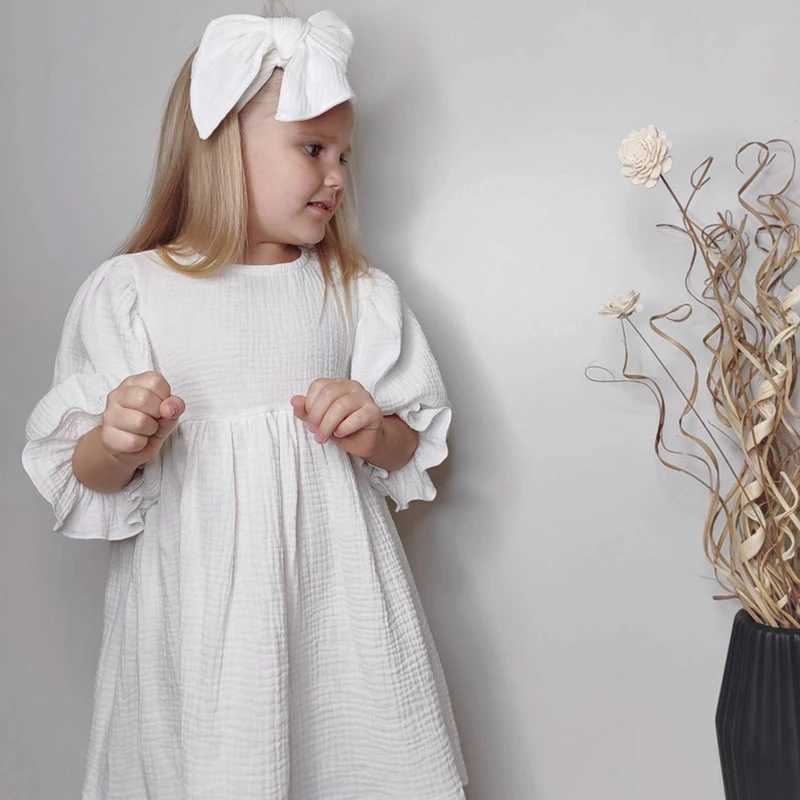 Autumn and Spring Childrens Clothing Organic Cotton Double Gauze Loose Pocket Baby Girl Dress Fashion Princess Casual Childrens Dress W250326