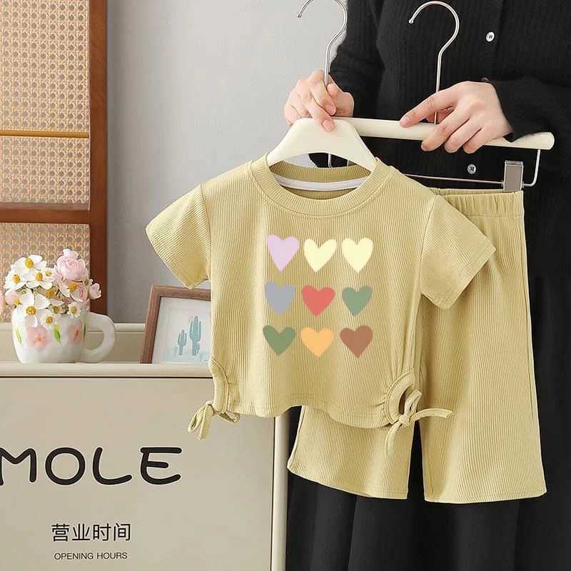 Summer baby girl clothing set childrens cartoon girl printed fashion T-shirt and shortsT250327