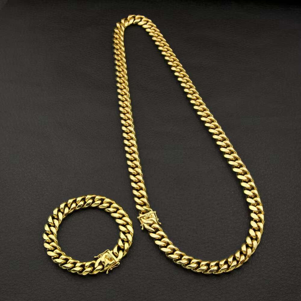 Premium Cuban 6mm 8mm 12mm 18mm 18inch 20inch 24inches Stainless Steel Miami Gold Sier Color Cuban Link Chain Necklace Free door-to-door delivery