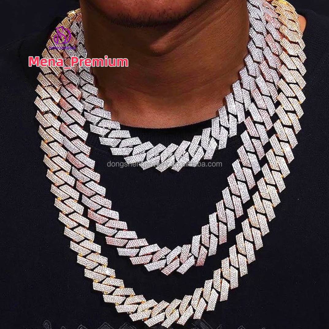 2023 Hot Selling Golden Supplier 925 Silver Moissanite Prong Cuban Link Chain