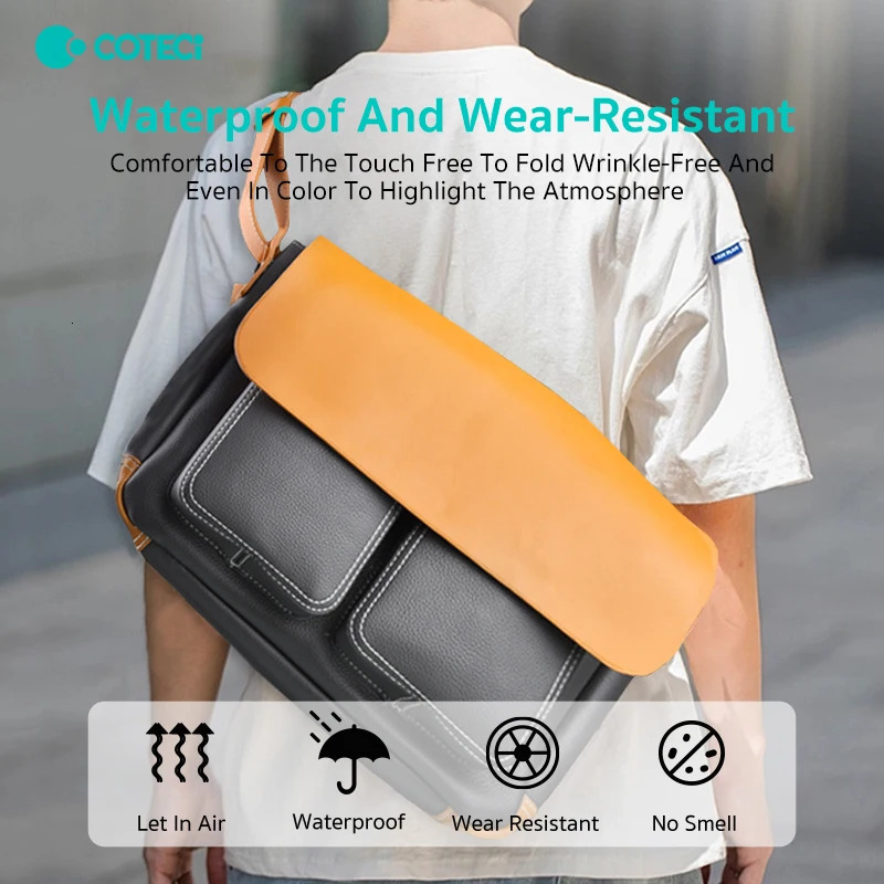 COTECi messenger bag mens and womens computer multifunctional business shoulder PU cross body large capacity backpack 250326