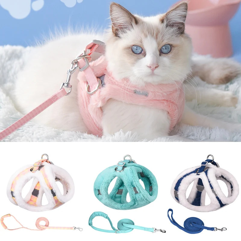 Upgrade Cat Puppy Harness and Leash Sets Winter Warm Pet Reflective Harnesses Vest for Cats Kitten Small Dogs Yorkshire 250326