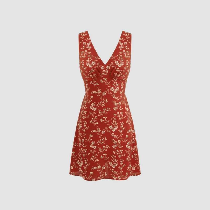 Dongdumaoyi Jurk Met V Hals En Bloemenprint Uit Frisse Elegante Stijl