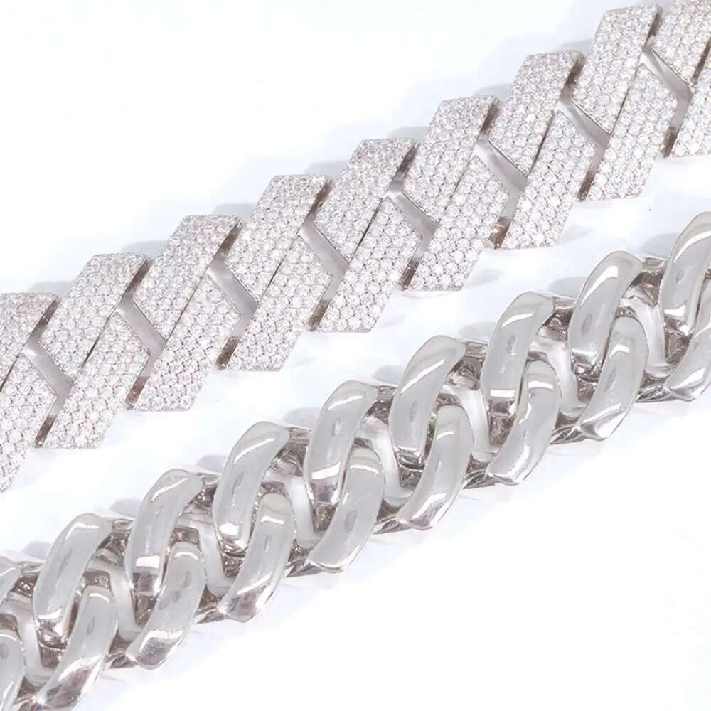 Popular Heavy Cuban Chain 3 Rows 16mm 20mm Width 925 Sterling Silver Moissanite Hip Hop Necklace Cuban Link Chain Bracelet