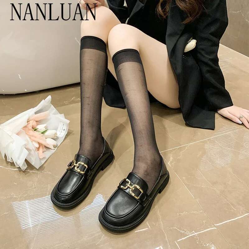 Boutique Woman Pumps Cute Black Loafers Low Heel Elegant Shoes for Women Normal Leather Casual Social Premium Fashion Offer