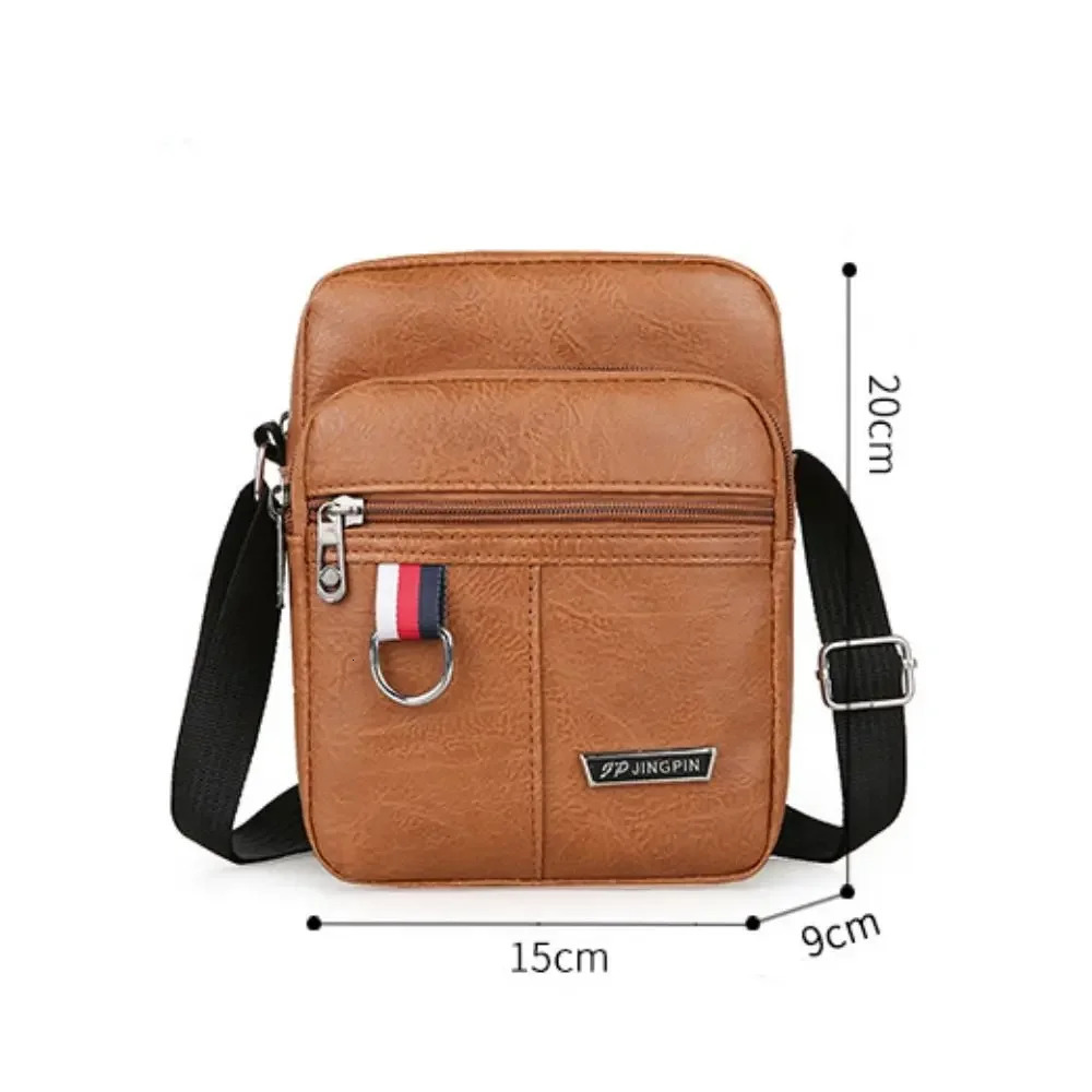 PU leather mens casual large capacity waterproof handbag brown black shoulder messenger bag 250326