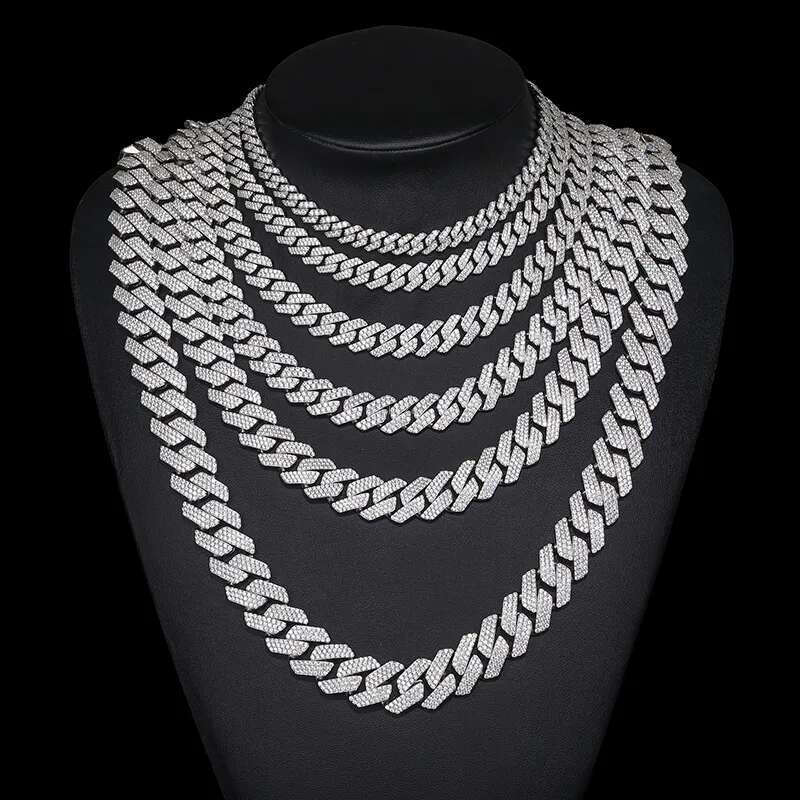 14MM wide 2 rows dia necklace designer for men high quality cuban k rock rapper hip hop gold plated stainless steel jewelry moissanite chain