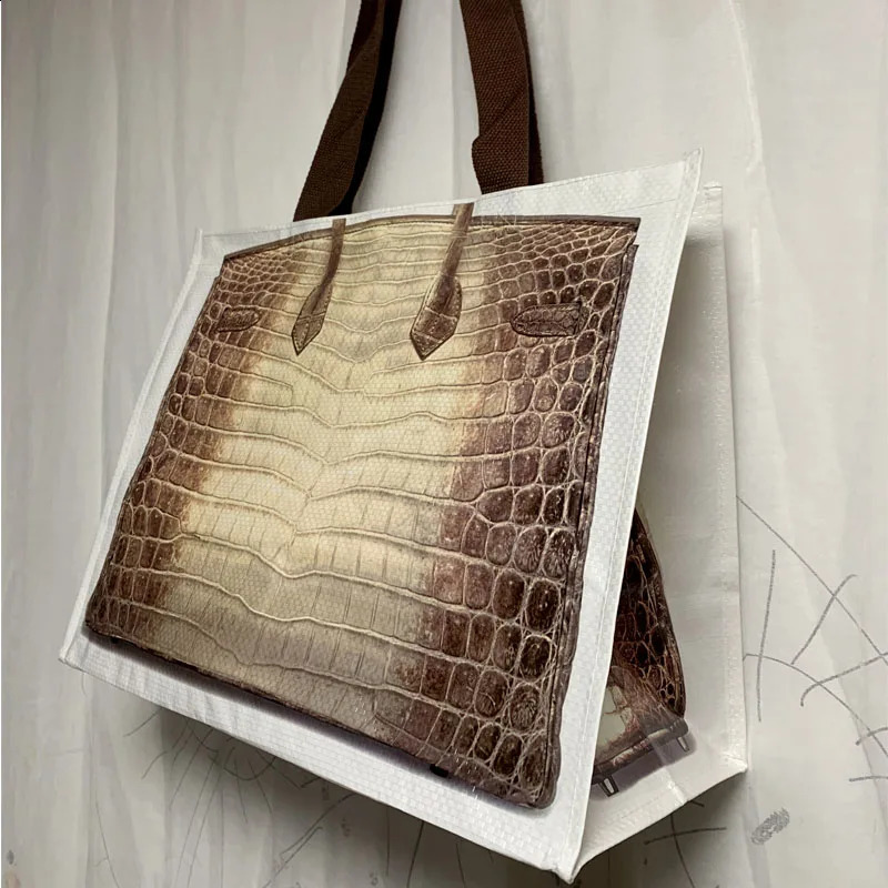 Laminated Portable Woven Bag PP Plastic Waterproof Laminated Snakeskin Bag Luggage Packaging Storage Woven Shopping Bags 250325