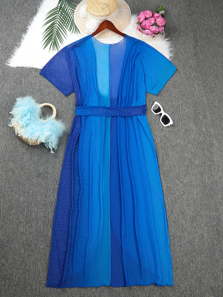 Large size gradient beach cover short sleeved onepiece kimono womens swimsuit suit 250326