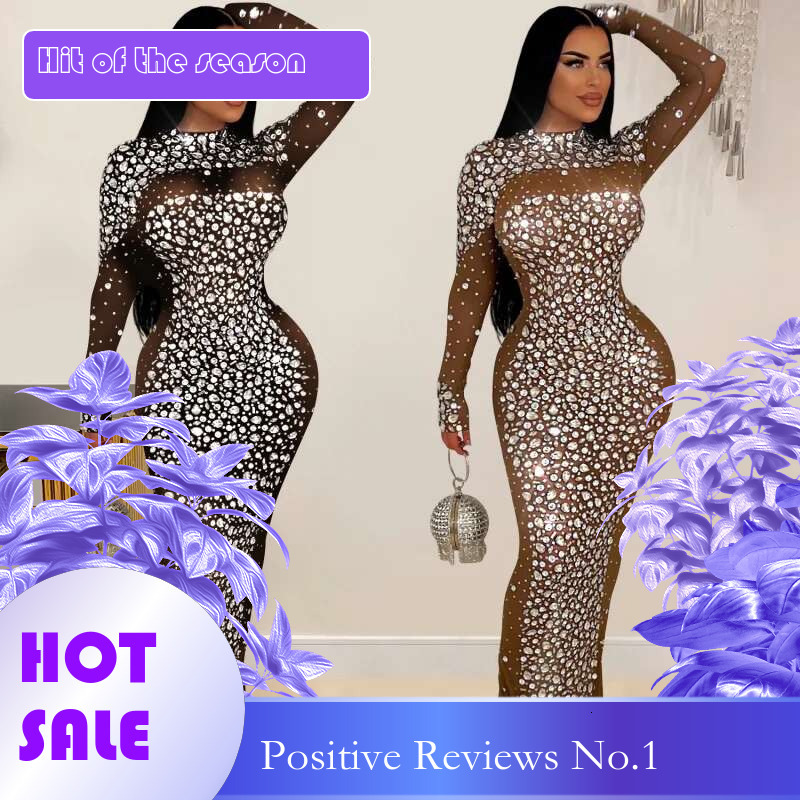 Dongdumaoyi Mode Dameskleding Pure Kleur Mesh Hot Boren Jurk Met Lange Mouwen C