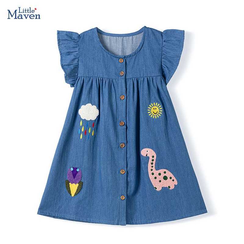 Little Maven Childrens Clothing Baby Girls Childrens Clothing 2025 New Summer Cotton Embroidered Dinosaur Cowboy Dress W250326