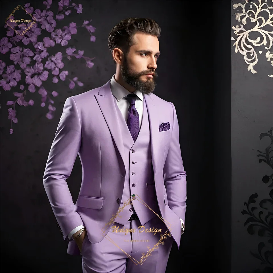 Elegant 3piece ultrathin set in purple suitable for banquets grooms wedding dances cocktails Christmas dinner parties customized mens tailcoats 250326