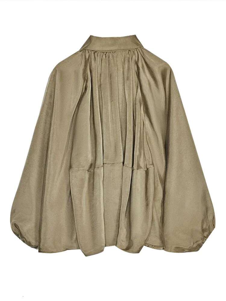 Spring Women's Green Jacket Pleat Loose Lapel Zipper Batwing Long Sleeve Bomber Short Coat 2025 Fashion High Street Outwears
