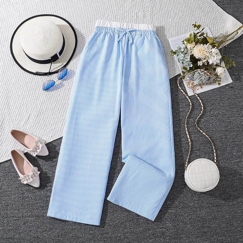 Girls pants childrens loose casual striped white edge n 2024 Spring and Summer fashion candy color 812 years old 250325