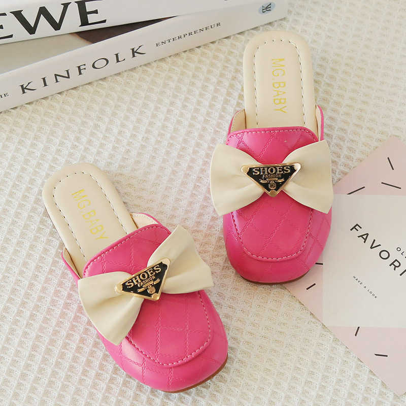 Slipper 2024 Spring and Autumn New Square Head Outward Wearing Baotou Half Slippers Low Heel Middle Big Childrens Cool Slippers Candy Color Fashionabl
