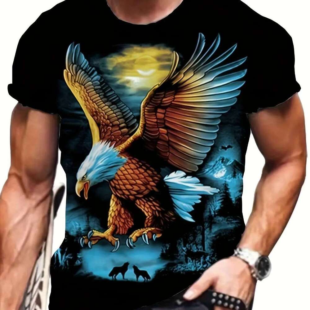 D animal eagle pattern men s printed T shirt fashionable short sleeved summer top clothing plus size