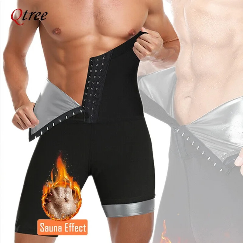 Qtree Slimming Body Shaper Men Tummy Control Shorts Lose Weight Thermal Sauna Sweat Half Pants Burns Fat Abdomen Reducer Fitness 250327