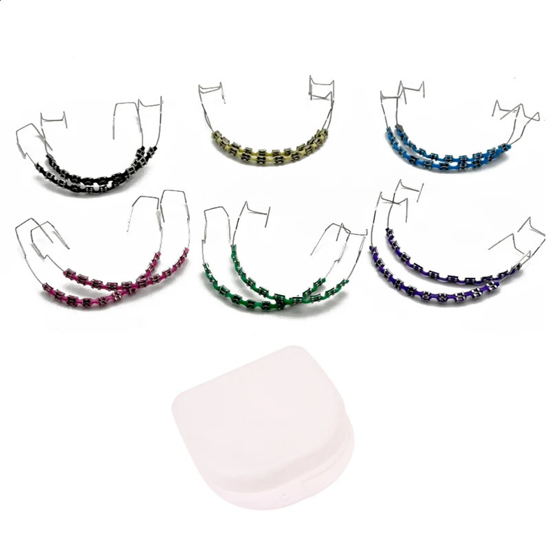 2pcs/set Colorful Brackets Dental Fake Braces For Teeth Temporary Metal Wires Metal Bracket Orthodontic Ligature Ties 250327