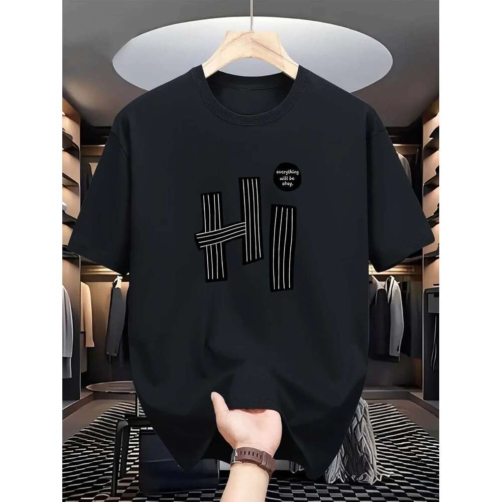 Men s short sleeved round neck T shirt casual top comfortable fashionable HI pattern Airways machine summer