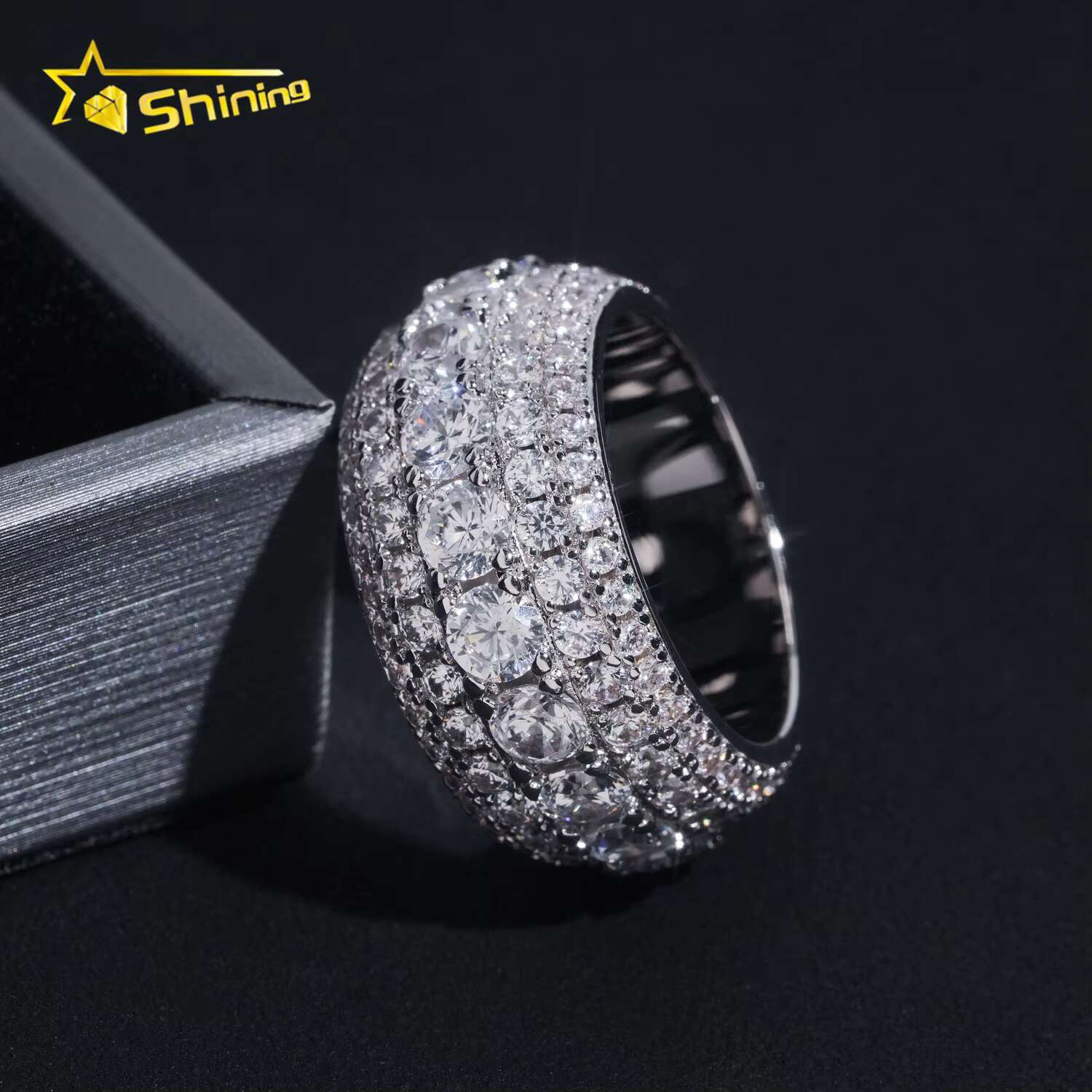Ready to Ship Men Hip Hop Fully Iced Out CZ Diamond Ring Fashion Jewelry Rings Brass Zircon Engagement Ring