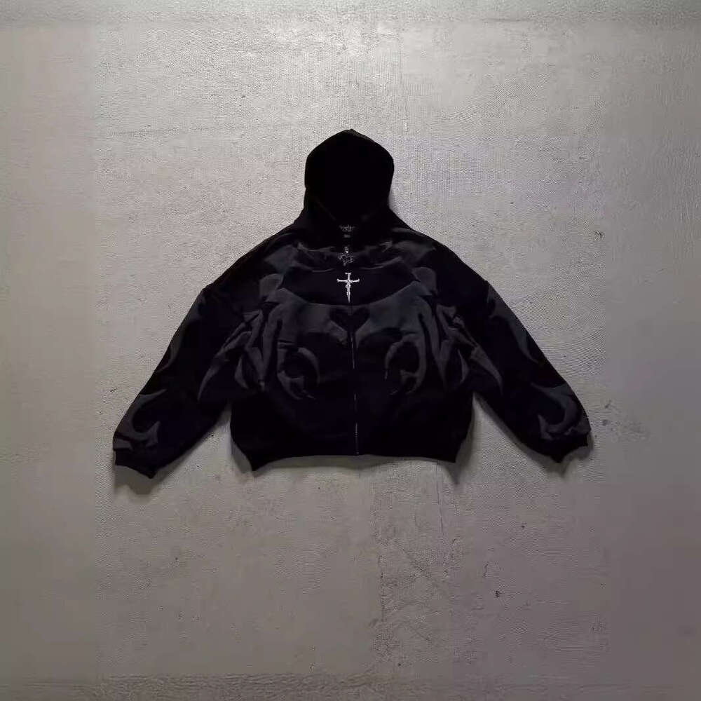 American Spring New Foam Printed Street Dark Harajuku Unisex Loose Zipper Hoodie gift for man