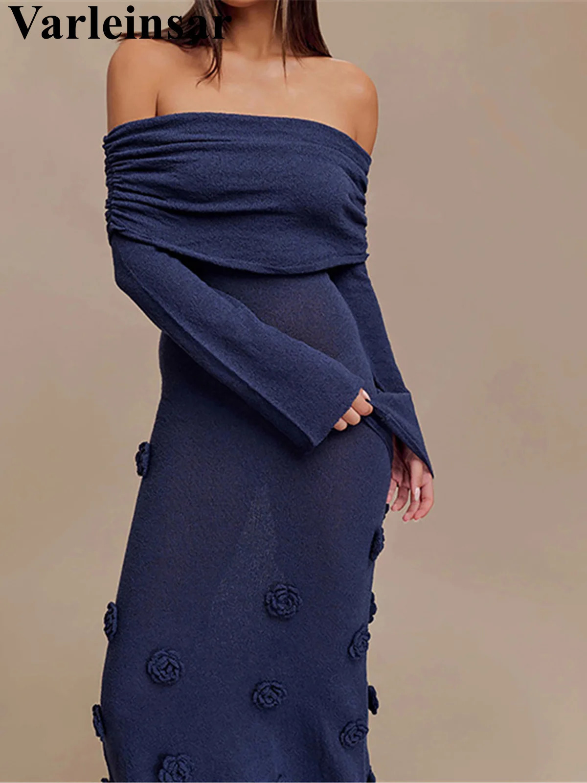 Casual Knitted Long Dress Elegant Flower Beach Long Dress Fashionable Ultra Thin Party Dress Unique Womens Evening Dress V6186 250324