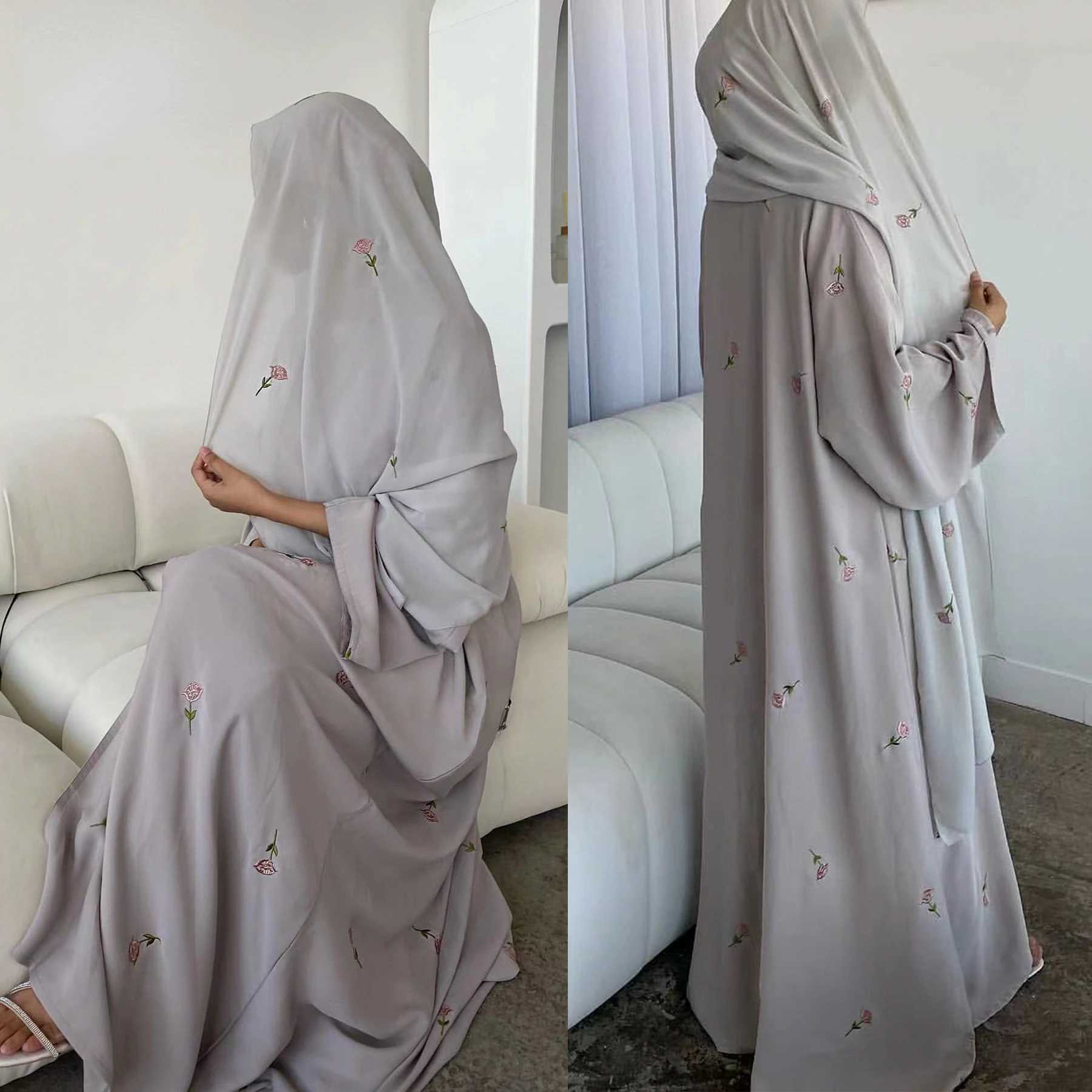 2024 New Black Embroideried Kimono Cardigan Abaya Dubai Luxury Muslim Kaftan Abayas For Women Turkish Islamic Clothing Outfit X2505141