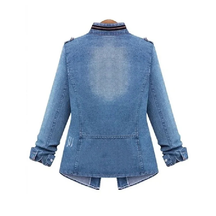 Womens elegant denim jacket summer style slim fit stand up collar smooth silhouette wholesale of womens clothing 250326