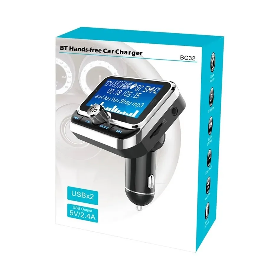 BC32 FM Transmitter Bluetooth Car Kit MP3 Music EQ Player Support Folder Play Wirless Handsfree with 1.8'' LCD Screen