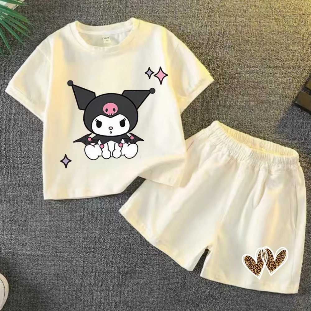 Summer baby clothing set childrens girls cartoon printed short sleeved T-shirt top and bottom 2-piece set childrens track and field clothing setT25032