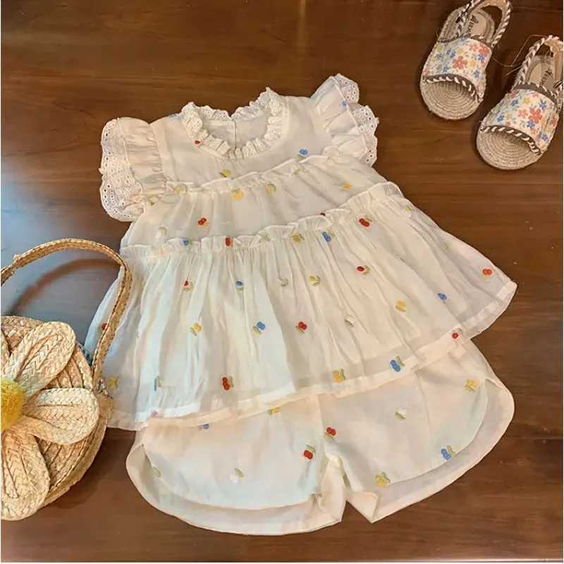 Girl Flower Set Summer 2025 New Childrens Korean Fashion Two piece Set Girl Cute Gentle Cute Set Preschool Girl ClothingT250327