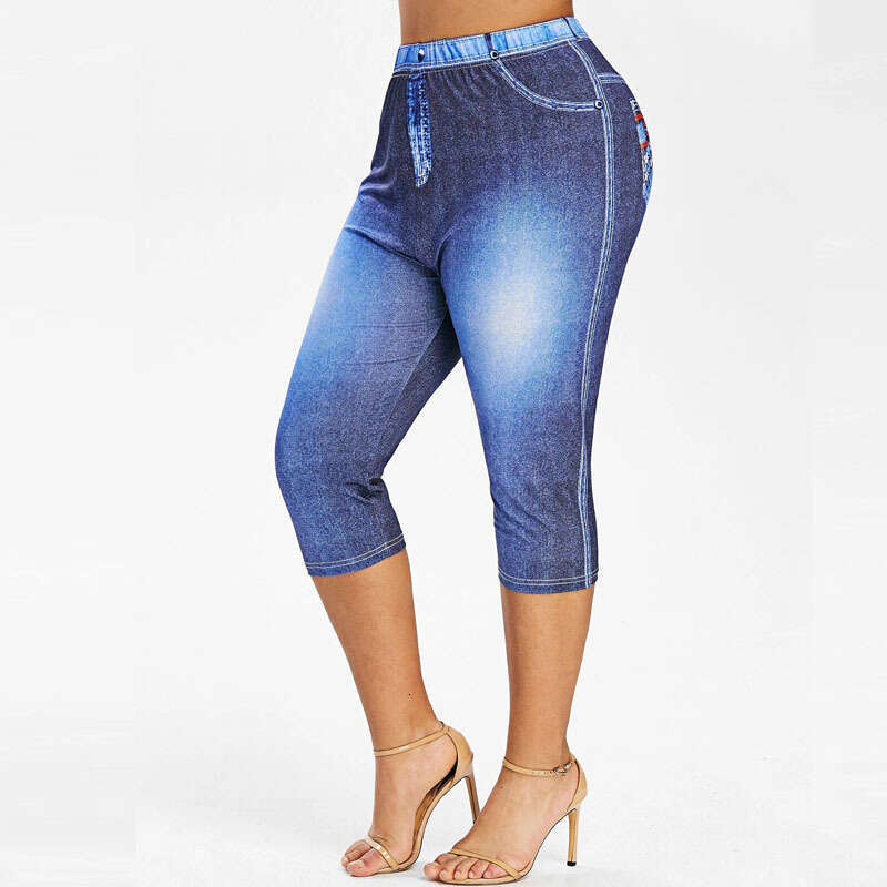 Women Yoga Pants New Printed Denim Inspired Seven Quarter Pants Casual Tight Fitting Hip Lifting And Slimming Version YJ