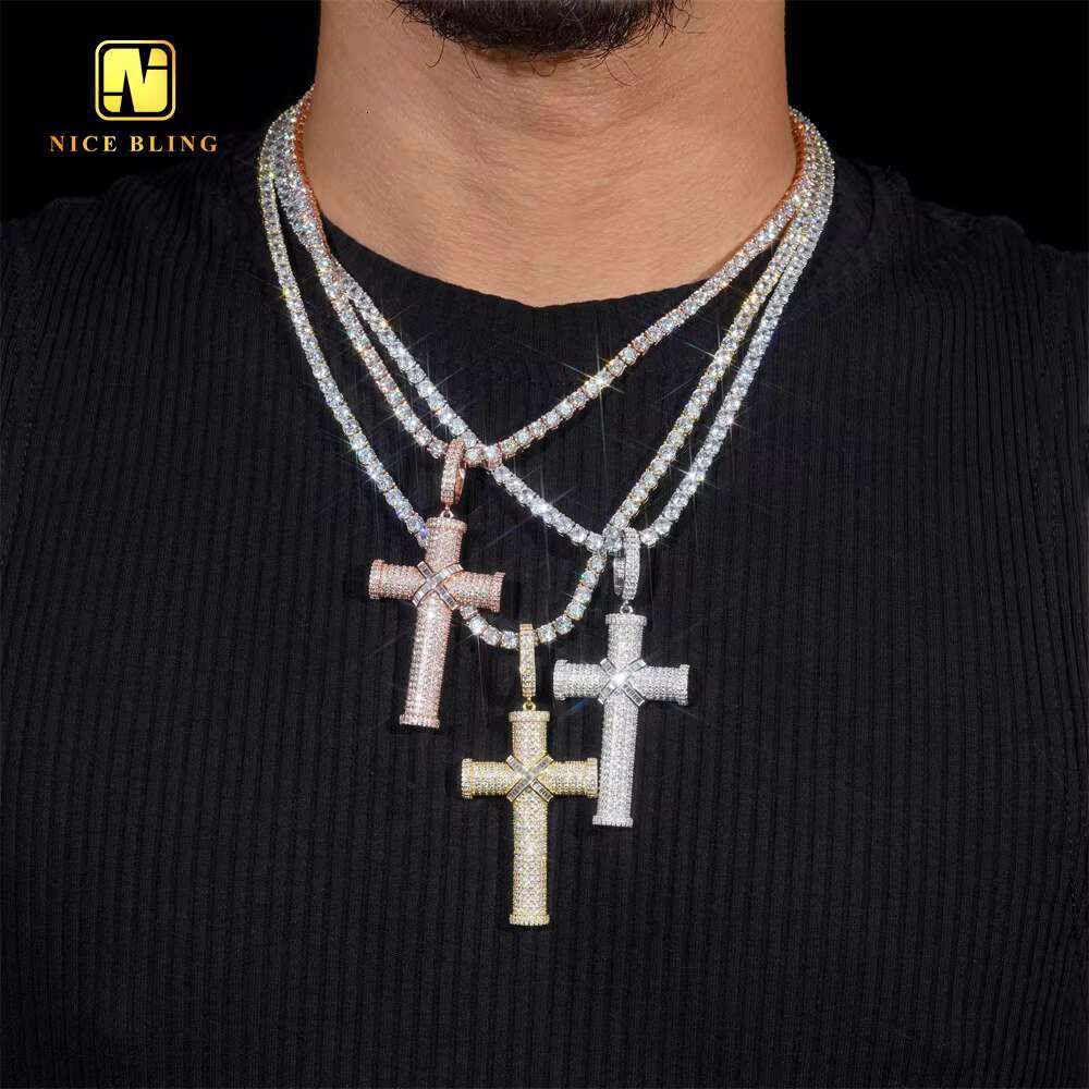 925 Sterling Silver Custom Cross Fine Hip Hop Moissanite Jewelry Pendant Iced Out Charm VVS Moissanite Diamond Pendant Necklace