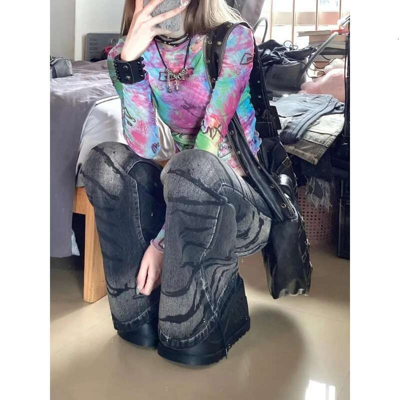 American Y2k High-Quality Washed Stripes Flared Jeans For Women Trendy Spicy Girl Slim Fit Drop Feeg Long Or Mop Pants