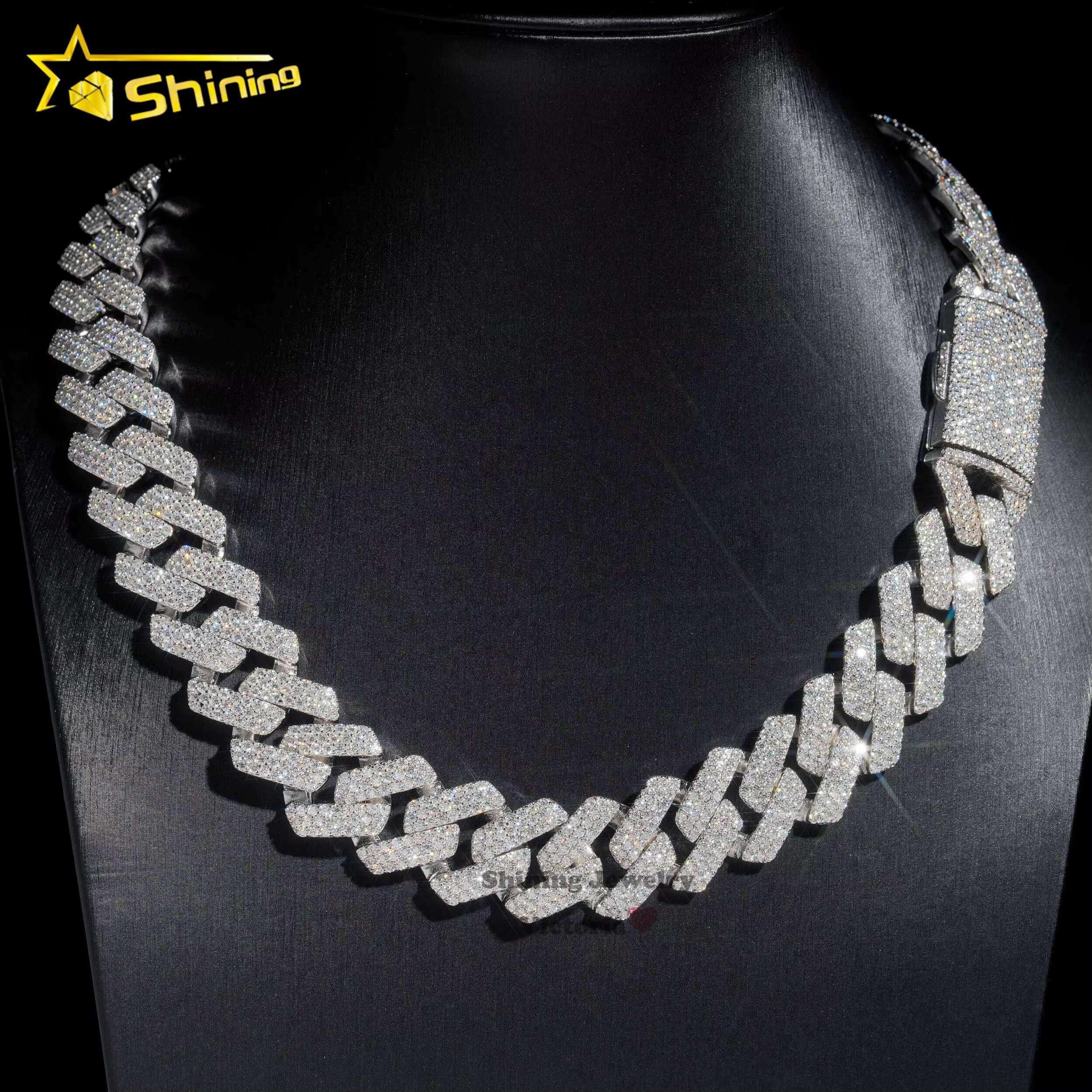 20MM Width Three Rows Gold Fine Jewelry Miami Men Necklace Sterling Silver 925 Iced Out Moissanite Hip Hop Cuban Link Chain