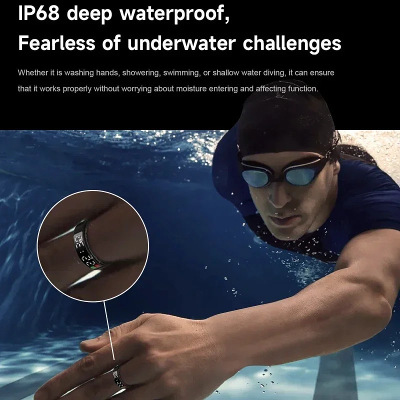 SR08 Mens Smart Ring Womens LED Display Heart Rate and Blood Oxygen Monitoring Multi sport Modes IP68 and 5ATM Waterproof 250322