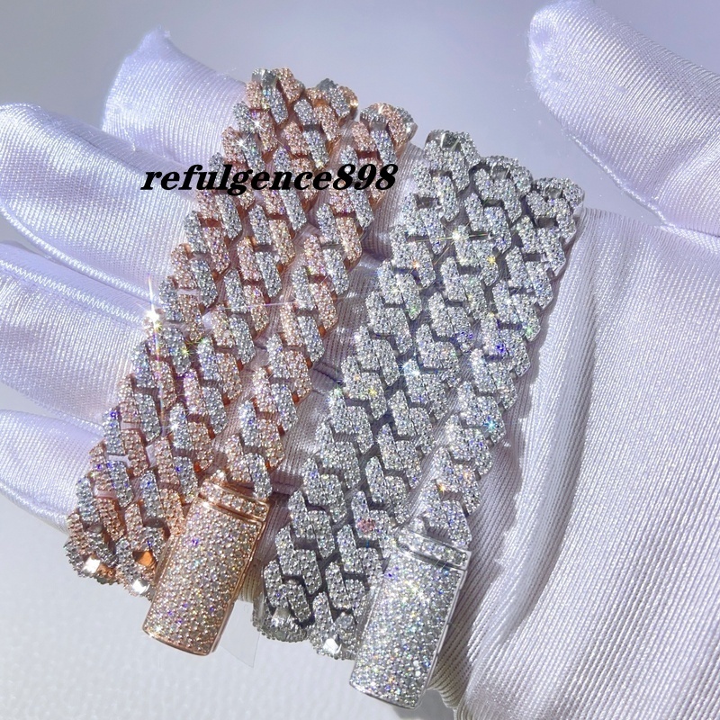 8mm Hip Hop Iced Out Men Fashion Rapper Jewelry Vvs Moissanite Cuban Link Chain 925