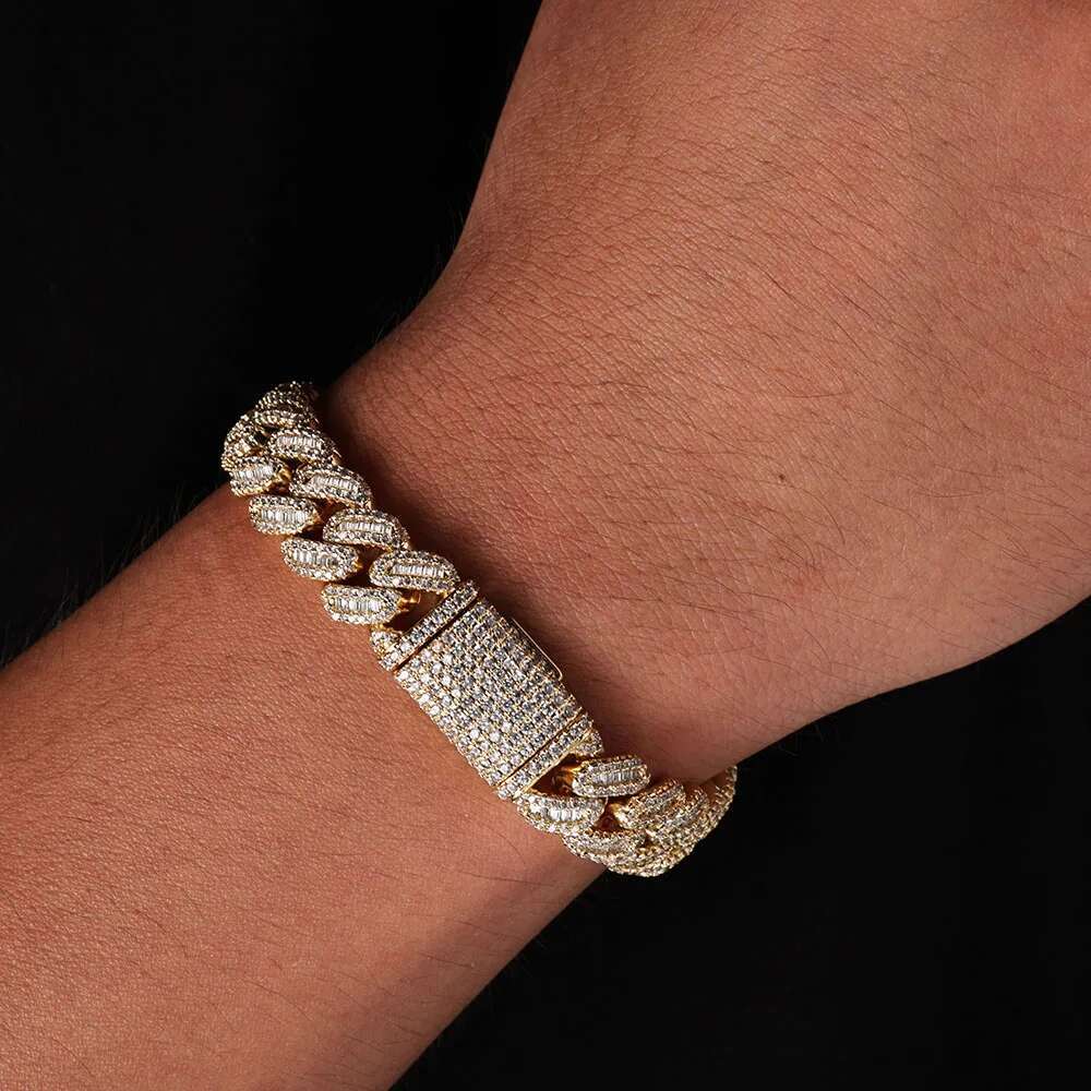 925 Sterling Silver 12mm D color VVS Moissanite Chain Iced Out Diamond Cuban Link Chain Necklace for Men Women
