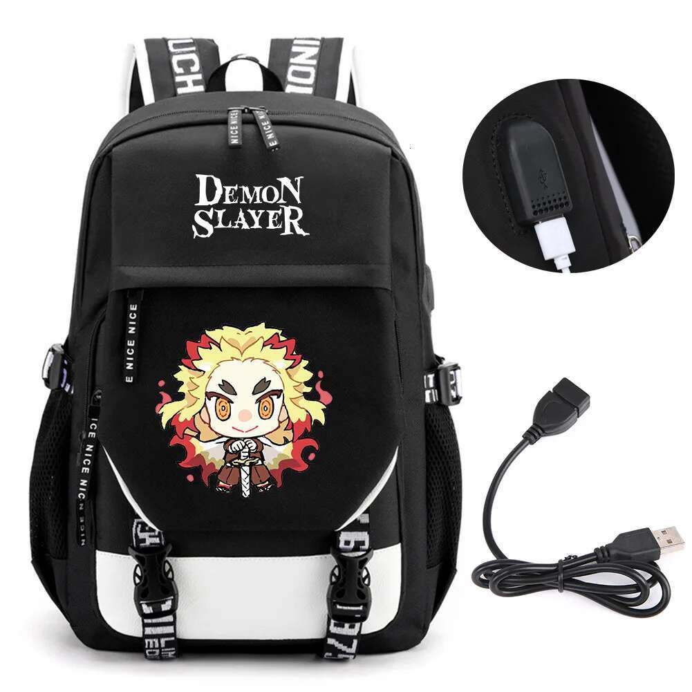 Anime Demon Slayer Kamado Nezuko Backpack School Book Bags Mochila Travel USB Port Bag Laptop Boy Girls Gift