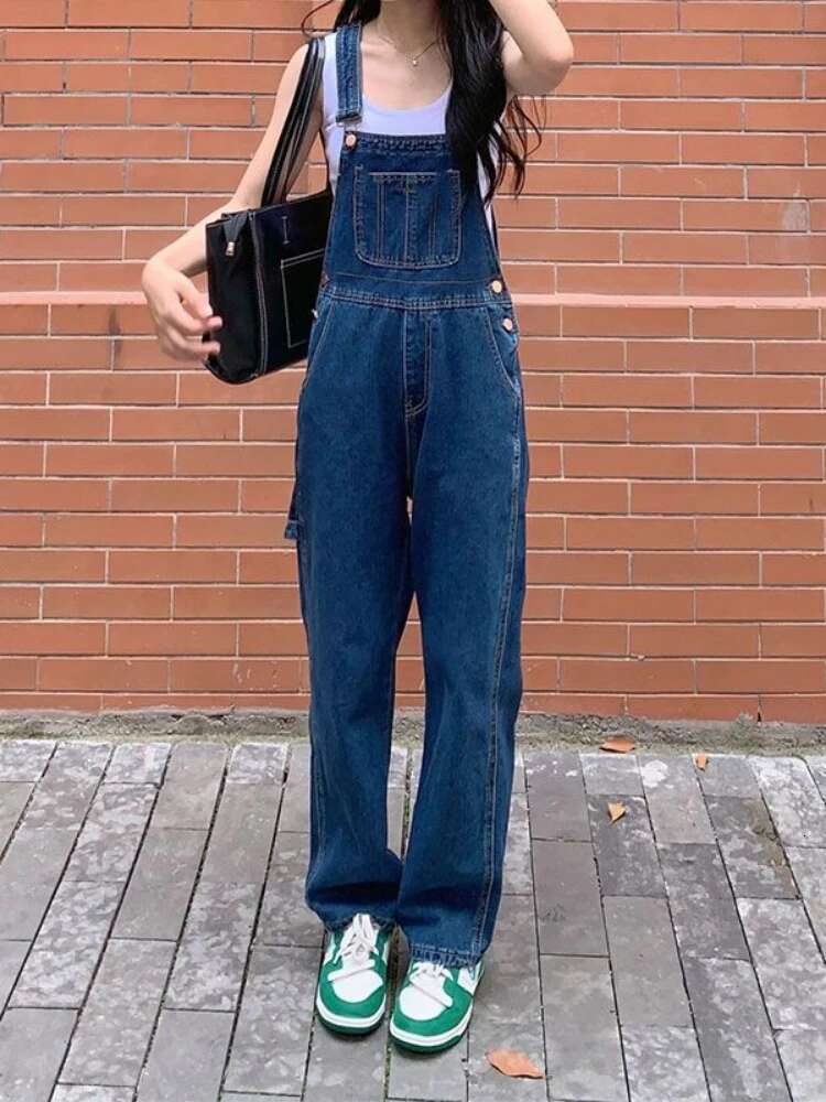 Denim Jumpsuits Women Straight Simple Solid Color Summer Baggy Age-Reducing Korean Fashion Trendy Stylish Students Haruku 3Xl