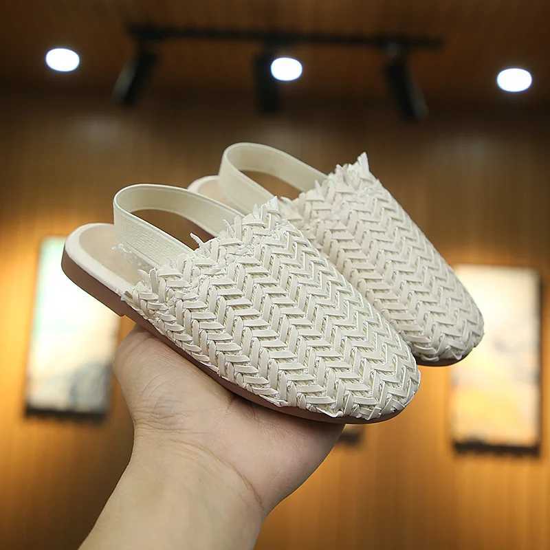 Slipper Spring and summer girls shoes woven and knitted design childrens flat shoes childrens summer sandals princess sweet and soft fashion S25326