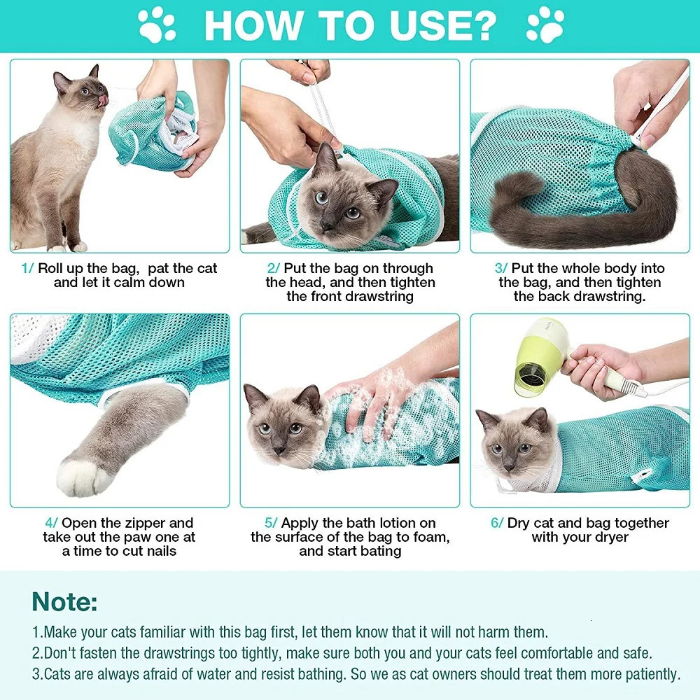 Cat Grooming Shower Bag Mesh Polyester Wash Mesh Bags Adjustable Cats Restraint Bag Prevent Scratching For Bathing Nail Trimming 250326