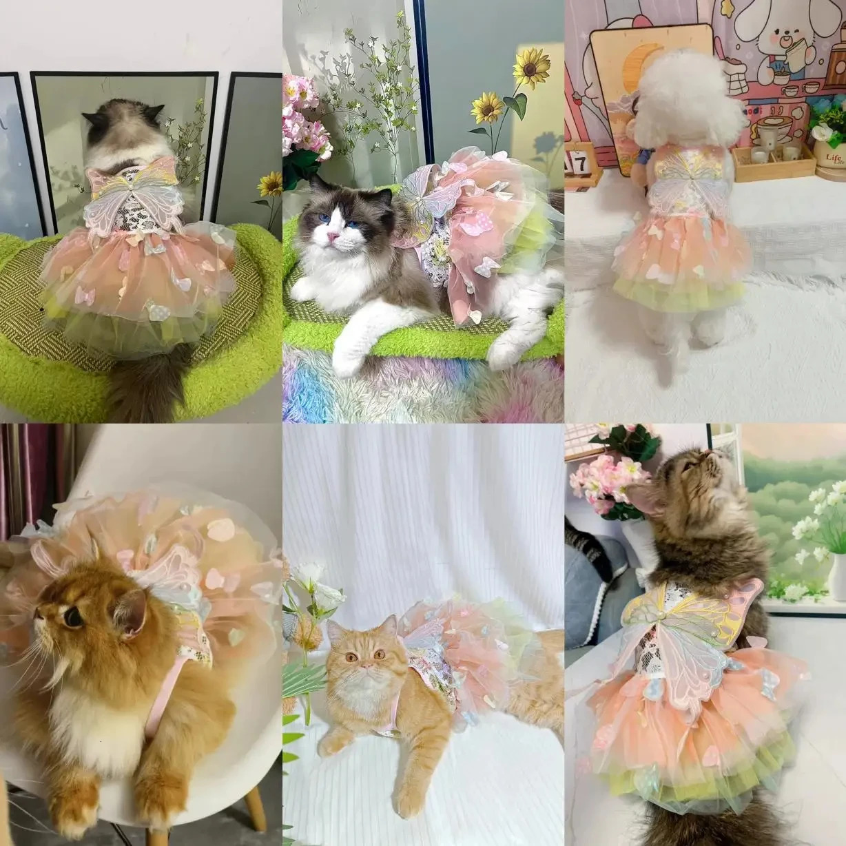 Pet Clothes Cat Puppy Princess Dress Striped Plaid Dresses with Bow for Cats Summer Kitten Dog Sphynx Clothing 250326