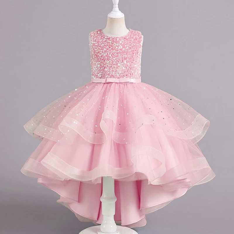 Teenage sequined girl princess dress summer sleeveless fashion wedding Christmas Par trailer dress childrens clothing for 3-14 years old W250326